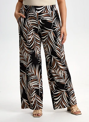 Leaf Print Wide Leg Pants