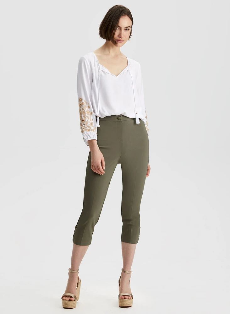 Lace-Up Detail Capri Pants