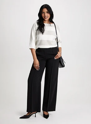 Striped Boat Neck Sweater & Wide Leg Pants