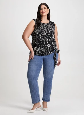 Sleeveless Top & Slit Hem Straight Leg Jeans