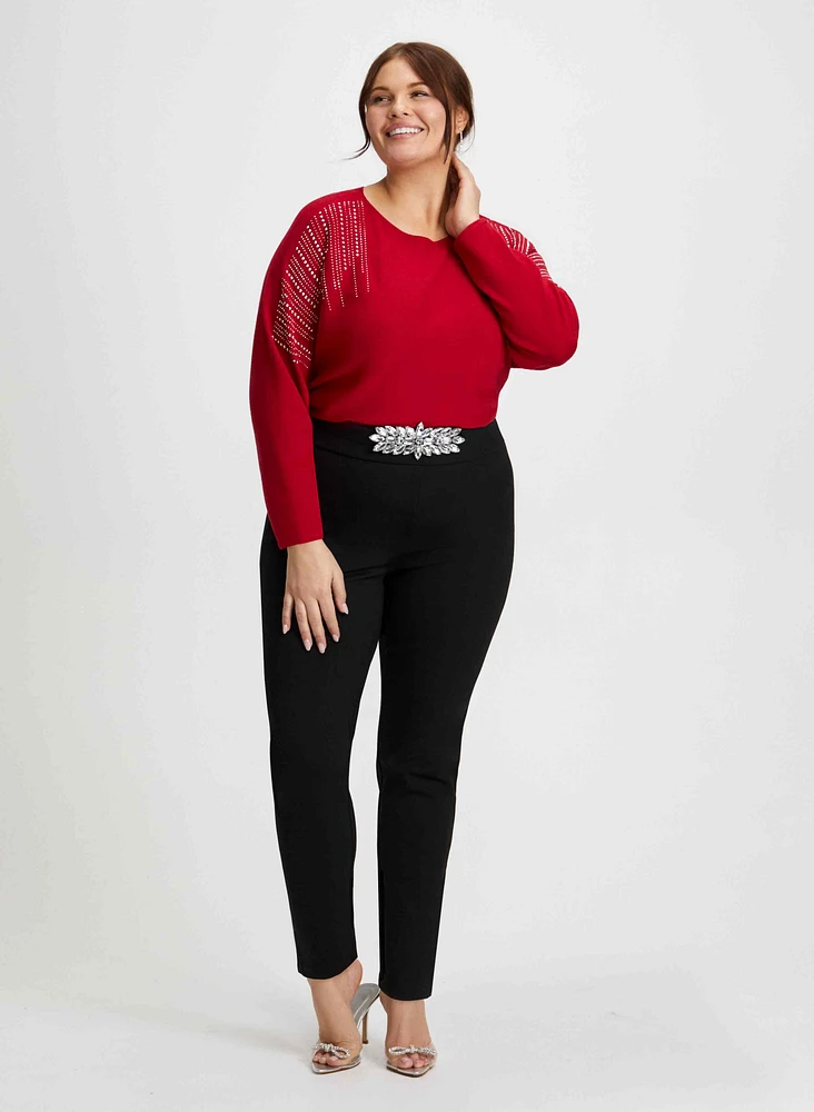 Rhinestone Detail Sweater & Slim Leg Pants