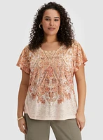 T-shirt à motif paisley et effet délavé
