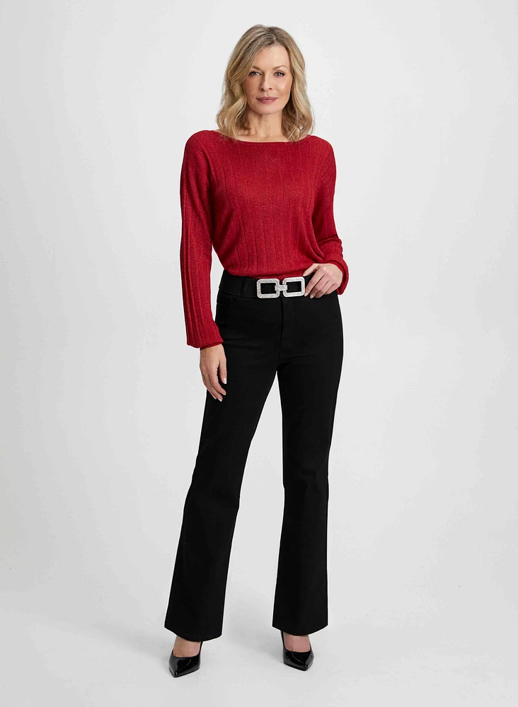 Linear Motif Sweater & Bootcut Jeans