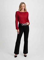 Linear Motif Sweater & Bootcut Jeans