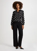 Dot Motif Split-Neck Top & Wide Leg Pants