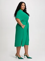 Belted Waist Shirt Collar Dress