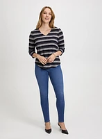 Stripe Print Top & Slim Leg Pull-On Jeans