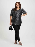 Shirred Sleeve Sequin Top & Bow Detail Pants