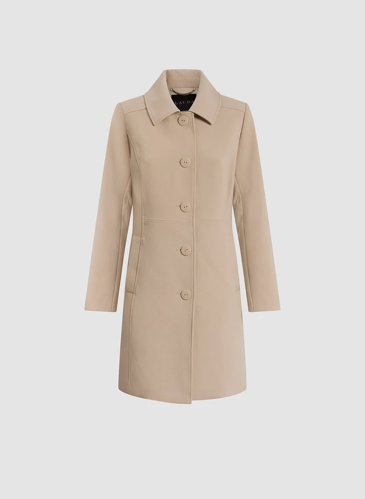 Button Front Tricotine Trench Coat