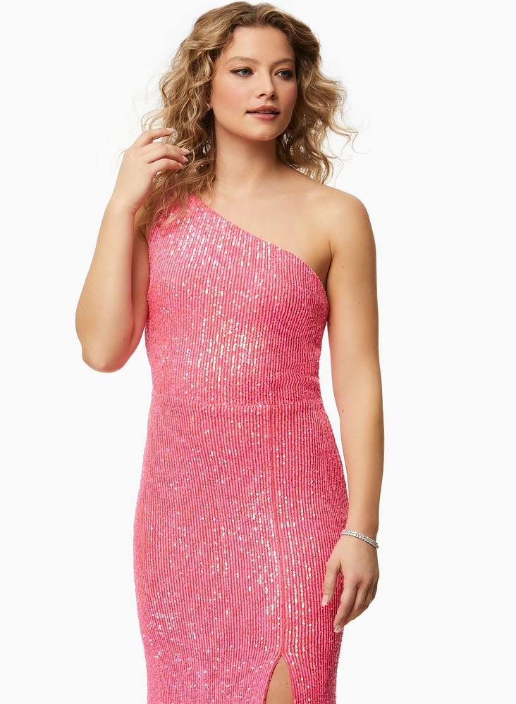 One Shoulder Sequin Detail Dress