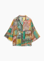 Patchwork Print Button-Up Blouse