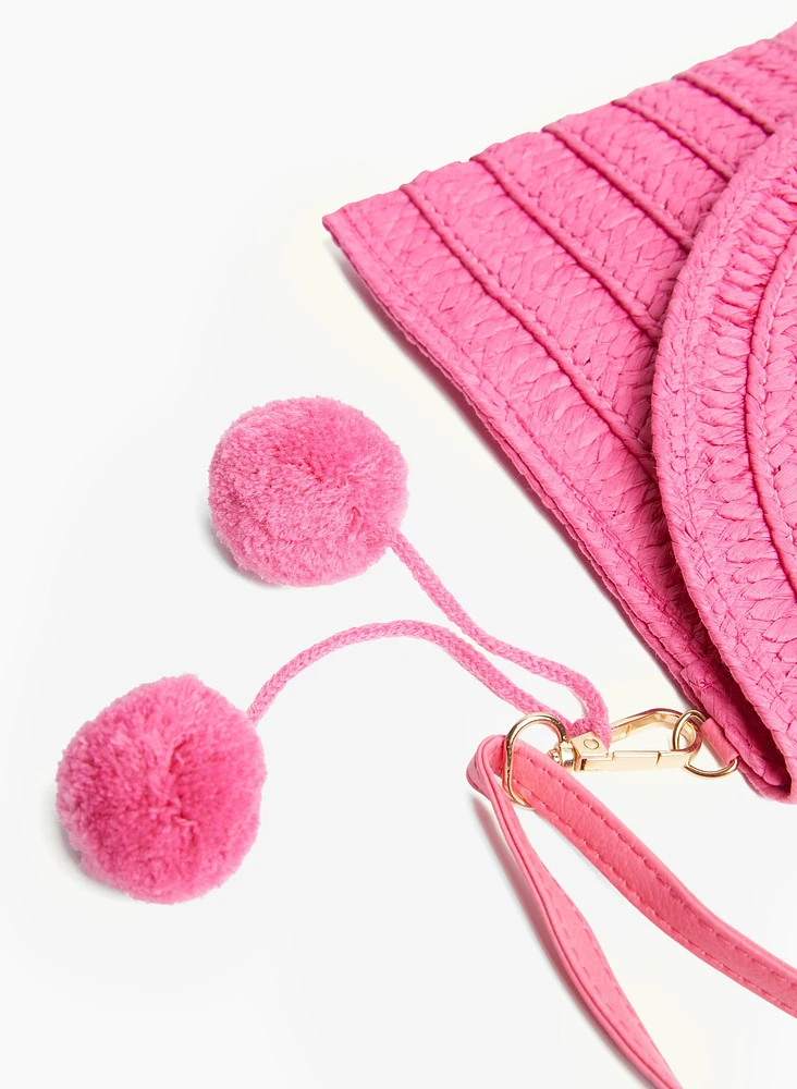 Straw Pom Pom Purse