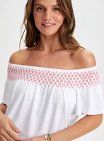 Embroidered Off-the-Shoulder Tee