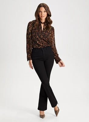 Twist Neck Animal Motif Blouse