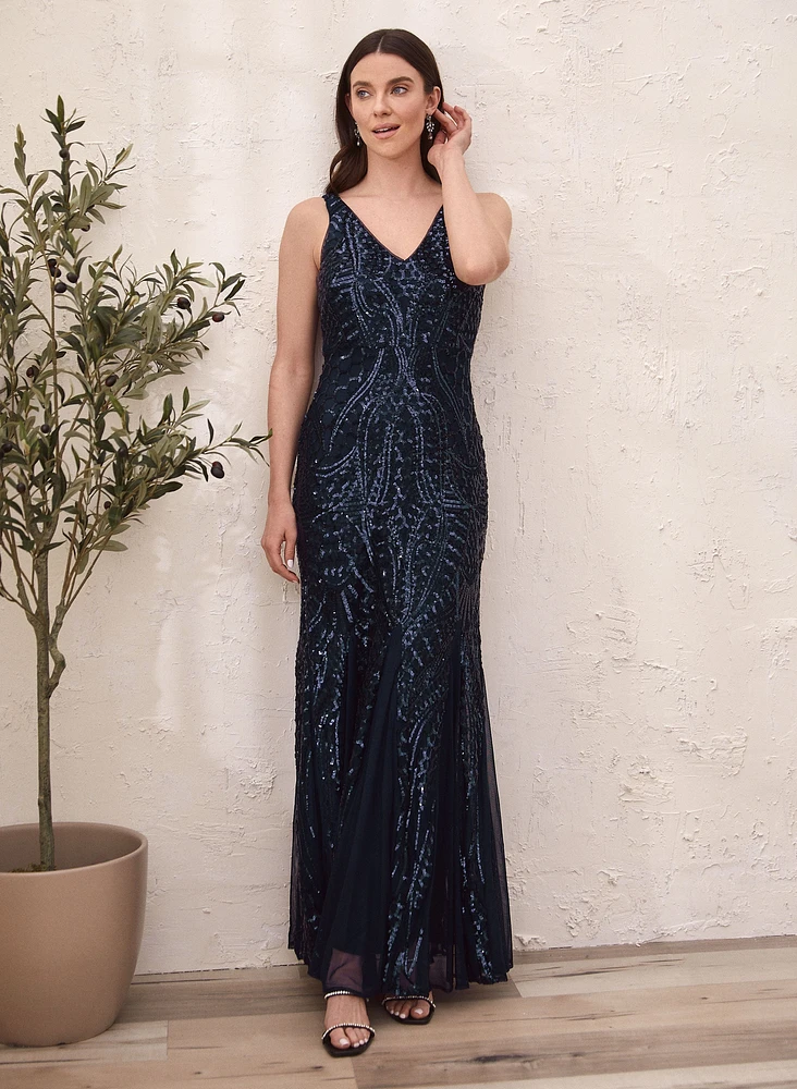 Sequin & Mesh Maxi Dress