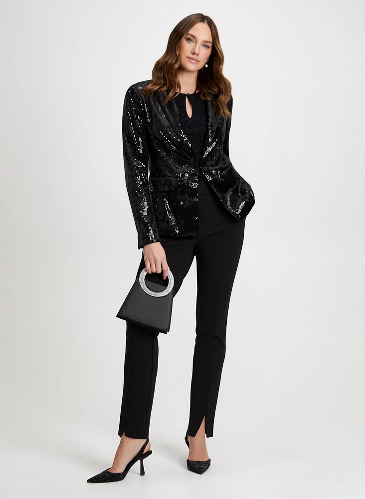 Veste à sequins et pantalon fendu