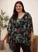 Tropical Print Chiffon Poncho Top