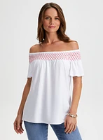 Embroidered Off-the-Shoulder Tee