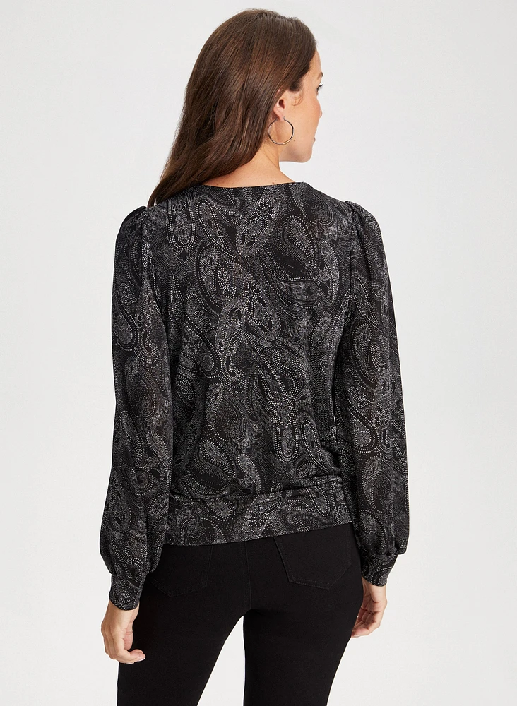 V-Neck Paisley Print Top