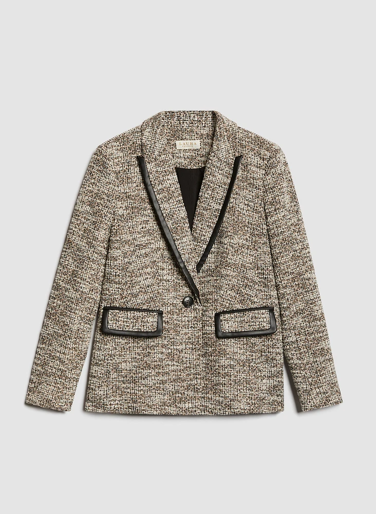 Blazer en tissu bouclé et détails faux cuir