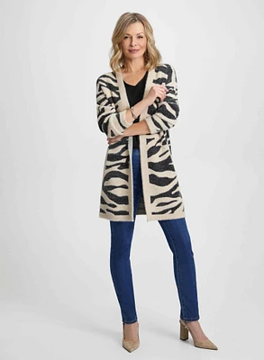 Zebra Print Cardigan, V-Neck Blouse & Jeans