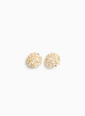 Cubic Zirconia Baguette Button Earrings