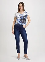 Floral Burnout T-Shirt & Embellished Hem Jeans