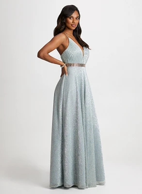 Embellished Metallic Gown