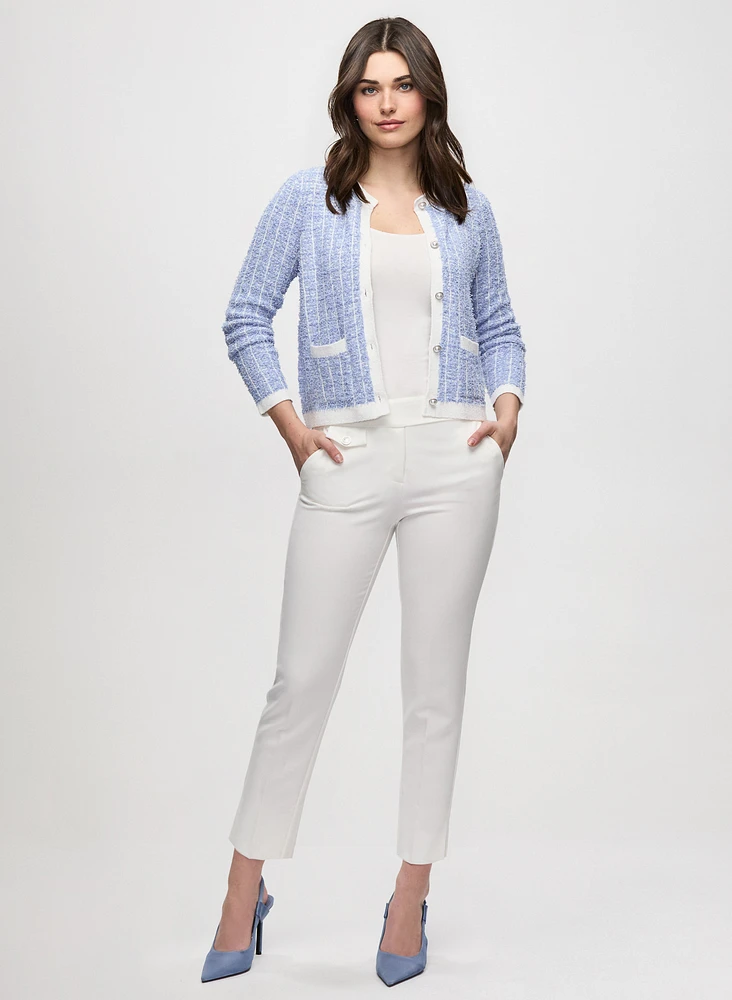 Short Bouclé Cardigan & Slim Leg Ankle Pants