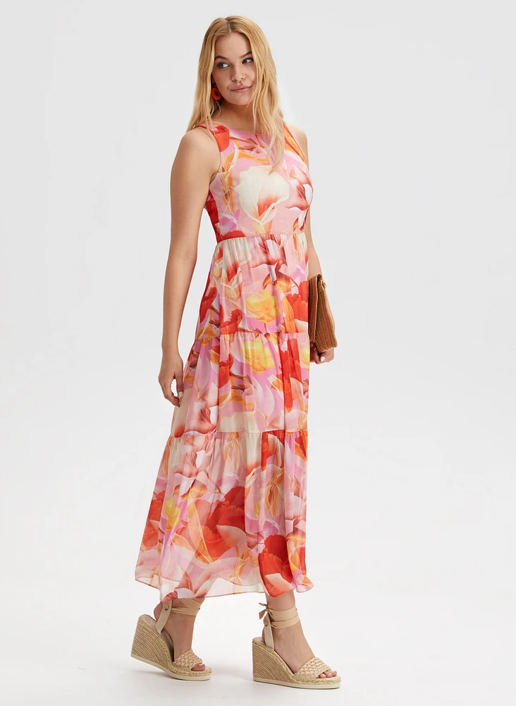 Robe maxi sans manches à motif floral