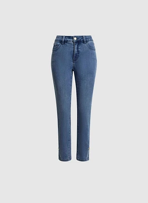 Button Hem Straight Leg Jeans