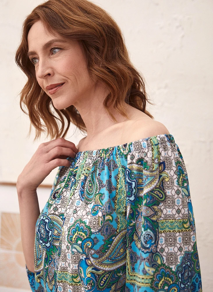 Off-the-Shoulder Paisley Print Top