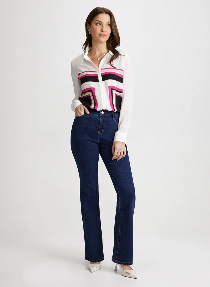 Colour Block Shirt & Bootcut Jeans