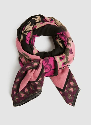 Foulard à motifs floral et léopard