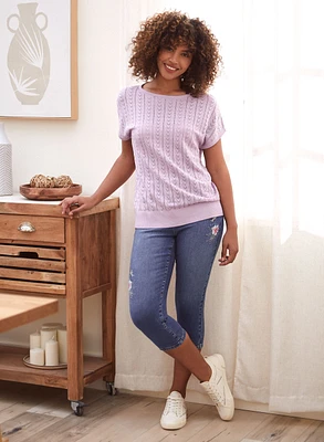 Pointelle Short Sleeve Sweater