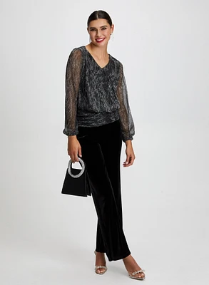 Metallic Crinkle Top & Velour Pants