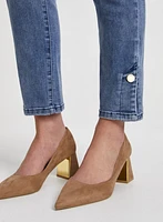 Button Hem Straight Leg Jeans