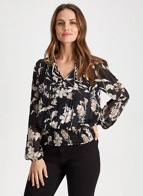 Smocked Floral Motif Blouse