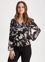 Smocked Floral Motif Blouse