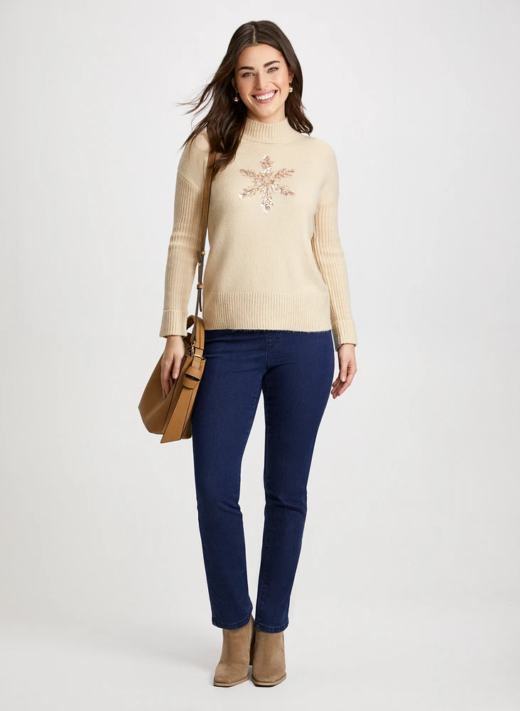 Appliqué Sweater & Pull-On Jeans