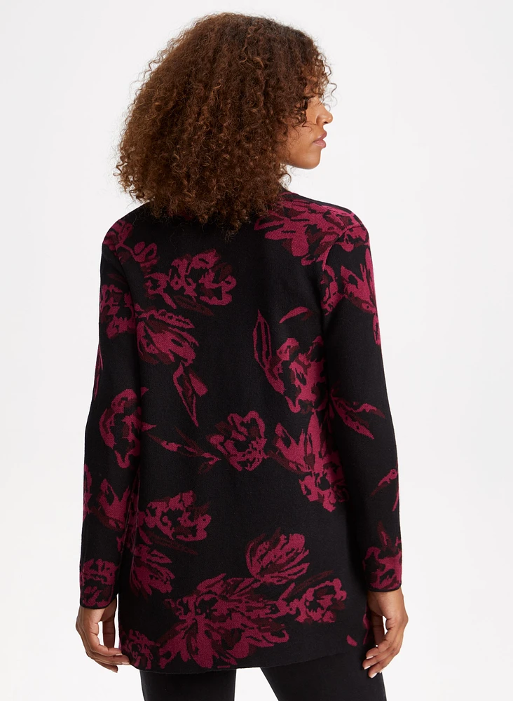 Cardigan mi-long à motif floral