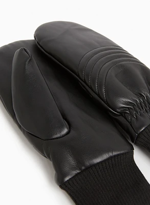 Vegan Leather Ribbed Mittens