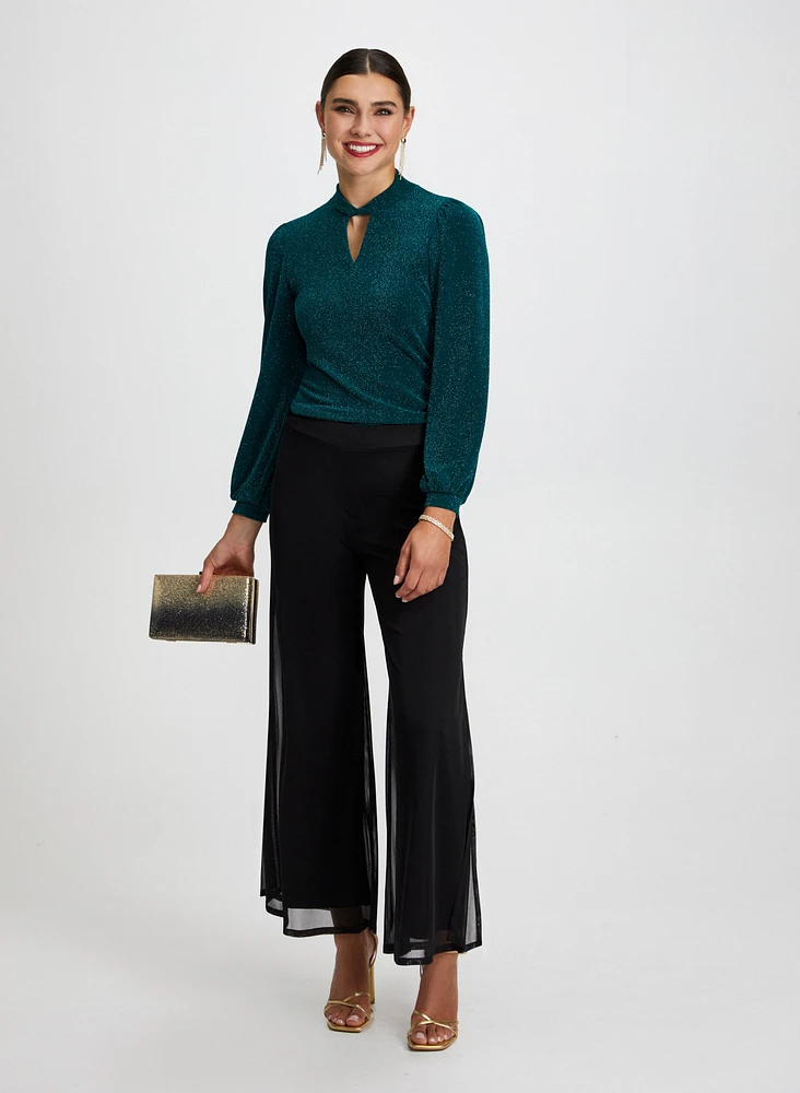 Twist Neck Top & Chiffon Overlay Pants