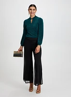 Twist Neck Top & Chiffon Overlay Pants