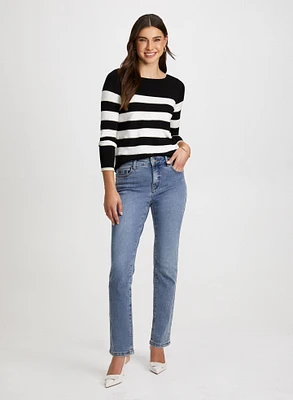 Striped Pullover & Straight Leg Jeans