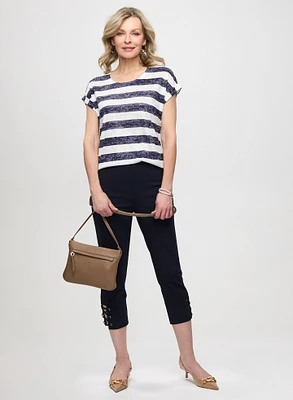 Striped Short Sleeve Top & Pull-On Bengaline Capris