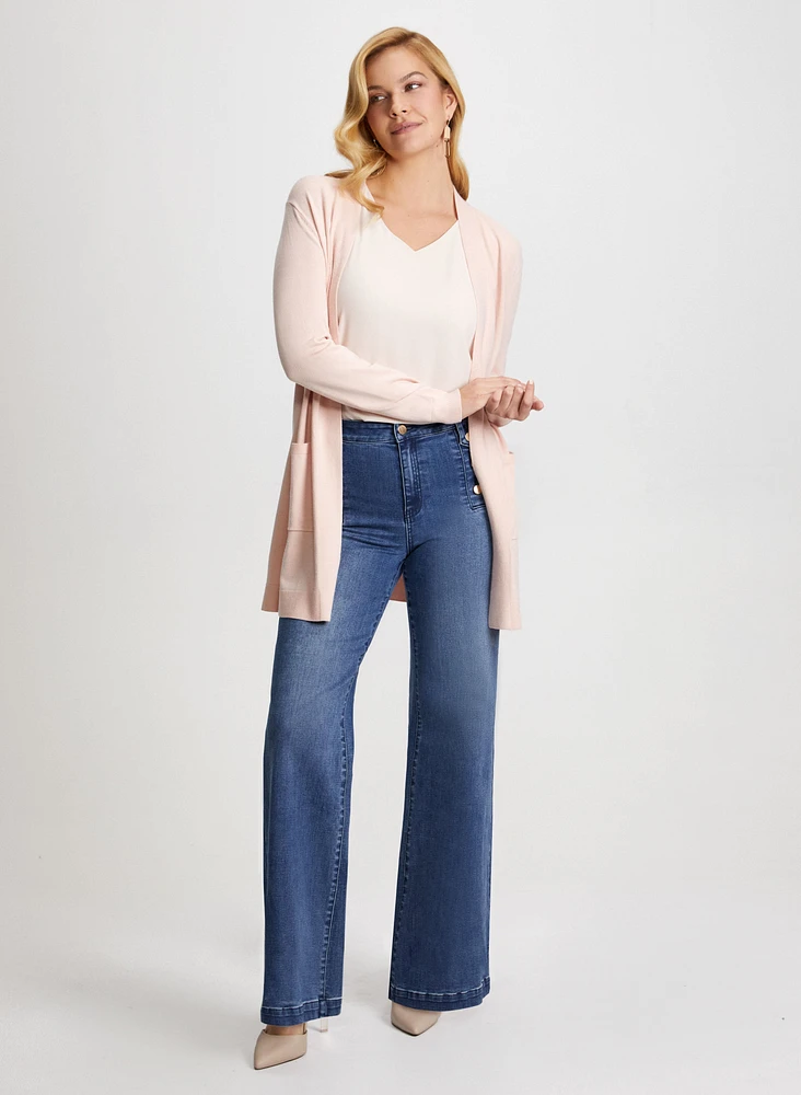 Open Front Cardigan & Wide Leg Jeans