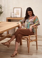 Patchwork Print Button-Up Blouse