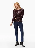 Plaid Motif Top & Straight Leg Jeans