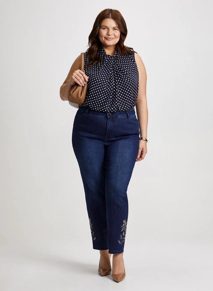 Polka Dot Blouse & Denim Capri